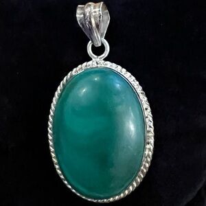 .925 Sterling Silver Green Malachite Pendant 1.5 L x 15/16" W